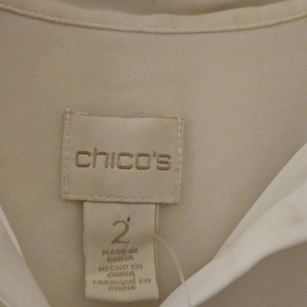 Chico's ivory creme long sleeve button down lace Work tunic blouse old money L - Picture 5 of 10